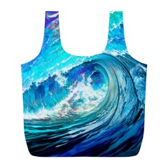 Tsunami Waves Ocean Sea Nautical Nature Water Painting Full Print Recycle Bag (L)