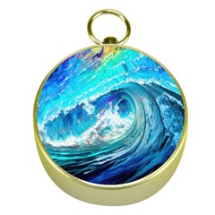 Tsunami Waves Ocean Sea Nautical Nature Water Painting Gold Compasses