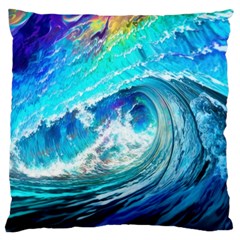 Tsunami Waves Ocean Sea Nautical Nature Water Painting Large Premium Plush Fleece Cushion Case (One Side)