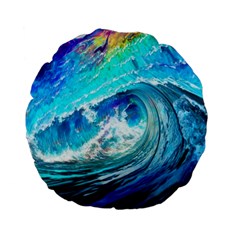 Tsunami Waves Ocean Sea Nautical Nature Water Painting Standard 15  Premium Flano Round Cushions