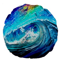 Tsunami Waves Ocean Sea Nautical Nature Water Painting Large 18  Premium Flano Round Cushions