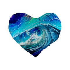 Tsunami Waves Ocean Sea Nautical Nature Water Painting Standard 16  Premium Flano Heart Shape Cushions
