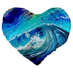 Tsunami Waves Ocean Sea Nautical Nature Water Painting Large 19  Premium Flano Heart Shape Cushions