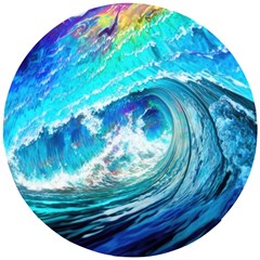 Tsunami Waves Ocean Sea Nautical Nature Water Painting Wooden Puzzle Round