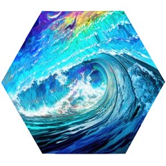 Tsunami Waves Ocean Sea Nautical Nature Water Painting Wooden Puzzle Hexagon