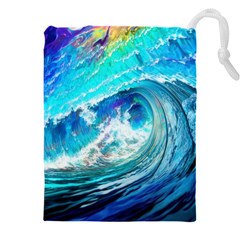 Tsunami Waves Ocean Sea Nautical Nature Water Painting Drawstring Pouch (5XL)