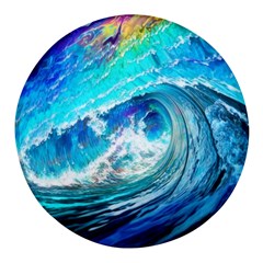 Tsunami Waves Ocean Sea Nautical Nature Water Painting Round Glass Fridge Magnet (4 pack)