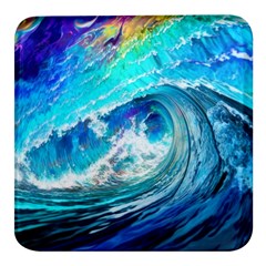 Tsunami Waves Ocean Sea Nautical Nature Water Painting Square Glass Fridge Magnet (4 pack)