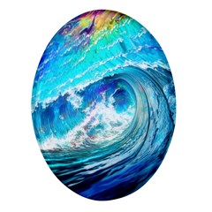 Tsunami Waves Ocean Sea Nautical Nature Water Painting Oval Glass Fridge Magnet (4 pack)