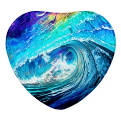 Tsunami Waves Ocean Sea Nautical Nature Water Painting Heart Glass Fridge Magnet (4 pack)