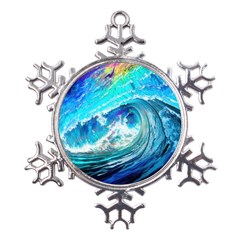 Tsunami Waves Ocean Sea Nautical Nature Water Painting Metal Large Snowflake Ornament