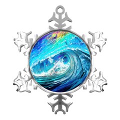 Tsunami Waves Ocean Sea Nautical Nature Water Painting Metal Small Snowflake Ornament