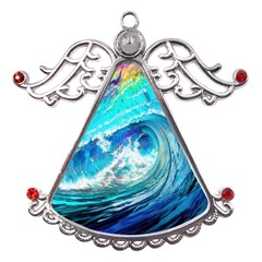Tsunami Waves Ocean Sea Nautical Nature Water Painting Metal Angel with Crystal Ornament