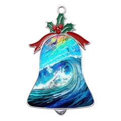 Tsunami Waves Ocean Sea Nautical Nature Water Painting Metal Holly Leaf Bell Ornament