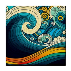 Waves Wave Ocean Sea Abstract Whimsical Abstract Art Tile Coaster by Cowasu