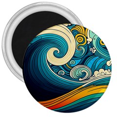 Waves Wave Ocean Sea Abstract Whimsical Abstract Art 3  Magnets