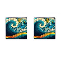 Waves Wave Ocean Sea Abstract Whimsical Abstract Art Cufflinks (square)