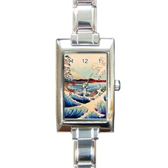 Wave Japanese Mount Fuji Woodblock Print Ocean Rectangle Italian Charm Watch