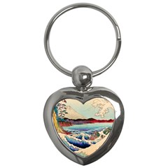 Wave Japanese Mount Fuji Woodblock Print Ocean Key Chain (heart)