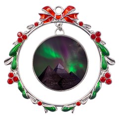 Fantasy Pyramid Mystic Space Aurora Metal X mas Wreath Ribbon Ornament by Cowasu