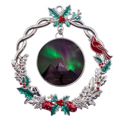 Fantasy Pyramid Mystic Space Aurora Metal X mas Wreath Holly Leaf Ornament by Cowasu