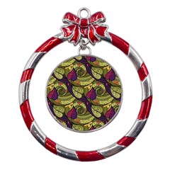 Pattern Vector Texture Style Garden Drawn Hand Floral Metal Red Ribbon Round Ornament