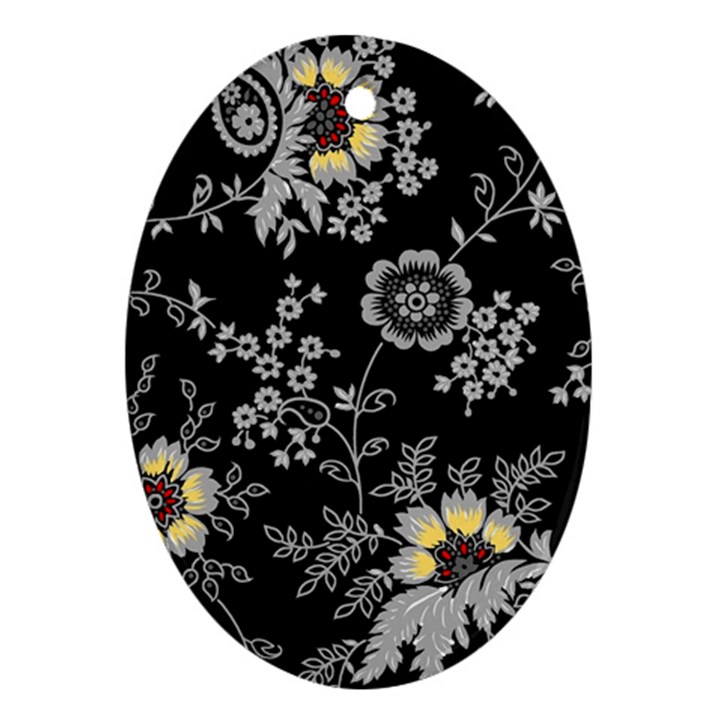 White And Yellow Floral And Paisley Illustration Background Ornament (Oval)