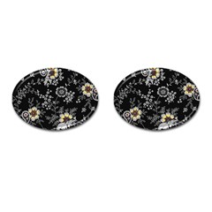 White And Yellow Floral And Paisley Illustration Background Cufflinks (oval)