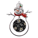 White And Yellow Floral And Paisley Illustration Background Metal Snowman Ornament Front