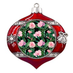 Flower Roses Pattern Floral Nature Metal Snowflake And Bell Red Ornament by danenraven