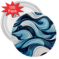 Pattern Ocean Waves Arctic Ocean Blue Nature Sea 3  Buttons (100 Pack)  by danenraven