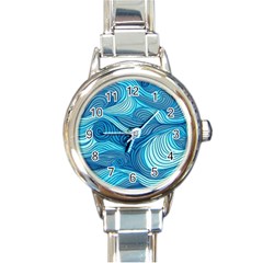 Ocean Waves Sea Abstract Pattern Water Blue Round Italian Charm Watch by danenraven