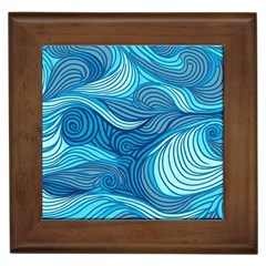 Ocean Waves Sea Abstract Pattern Water Blue Framed Tile by danenraven