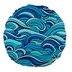 Pattern Ocean Waves Blue Nature Sea Abstract Large 18  Premium Round Cushions by danenraven