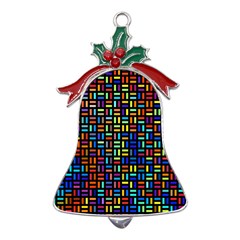 Geometric Colorful Square Rectangle Metal Holly Leaf Bell Ornament