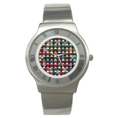 Diamond Geometric Square Design Pattern Stainless Steel Watch