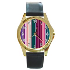 Vertical Line Color Lines Texture Round Gold Metal Watch