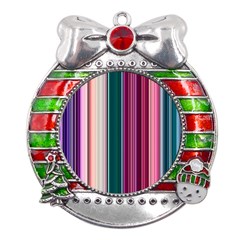 Vertical Line Color Lines Texture Metal X mas Ribbon With Red Crystal Round Ornament