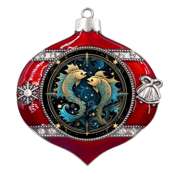 Fish Star Sign Metal Snowflake And Bell Red Ornament