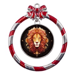 Lion Star Sign Astrology Horoscope Metal Red Ribbon Round Ornament by Bangk1t