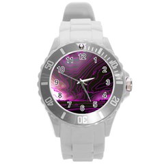 Pink Storm Pink Lightning Round Plastic Sport Watch (l) by Bangk1t