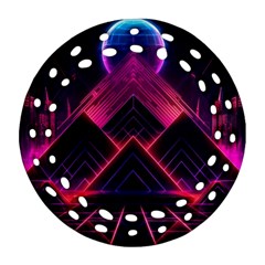 Synthwave City Retrowave Wave Ornament (round Filigree)