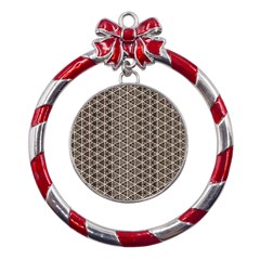 Structure Pattern Texture Hive Metal Red Ribbon Round Ornament