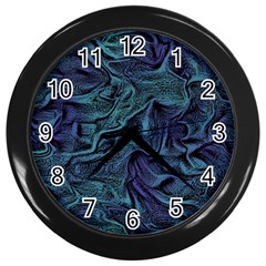 Abstract Blue Wave Texture Patten Wall Clock (black) by Bangk1t