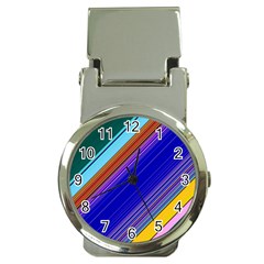 Color Lines Slanting Green Blue Money Clip Watches