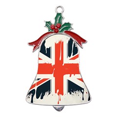 Union Jack England Uk United Kingdom London Metal Holly Leaf Bell Ornament