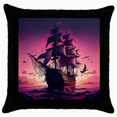 Ship Pirate Adventure Landscape Ocean Sun Heaven Throw Pillow Case (black) by Ndabl3x