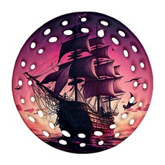 Ship Pirate Adventure Landscape Ocean Sun Heaven Ornament (round Filigree) by Ndabl3x