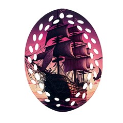 Ship Pirate Adventure Landscape Ocean Sun Heaven Ornament (oval Filigree) by Ndabl3x