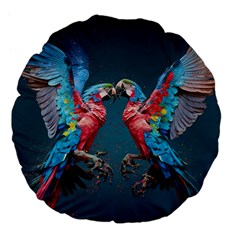 Birds Parrots Love Ornithology Species Fauna Large 18  Premium Flano Round Cushions by Ndabl3x